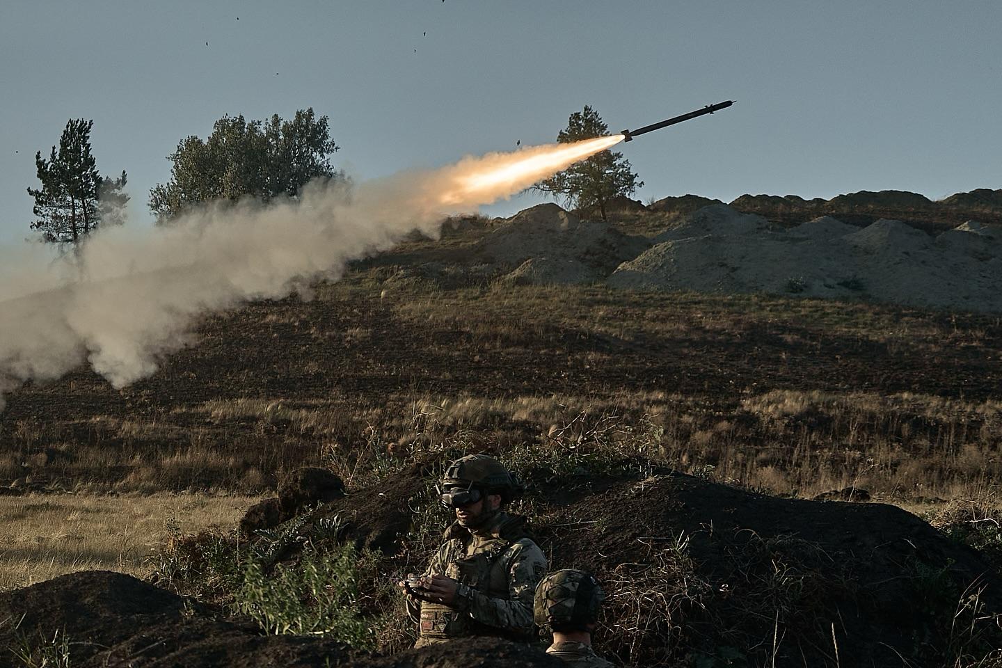 A missile launched from a ground robot in Ukraine.