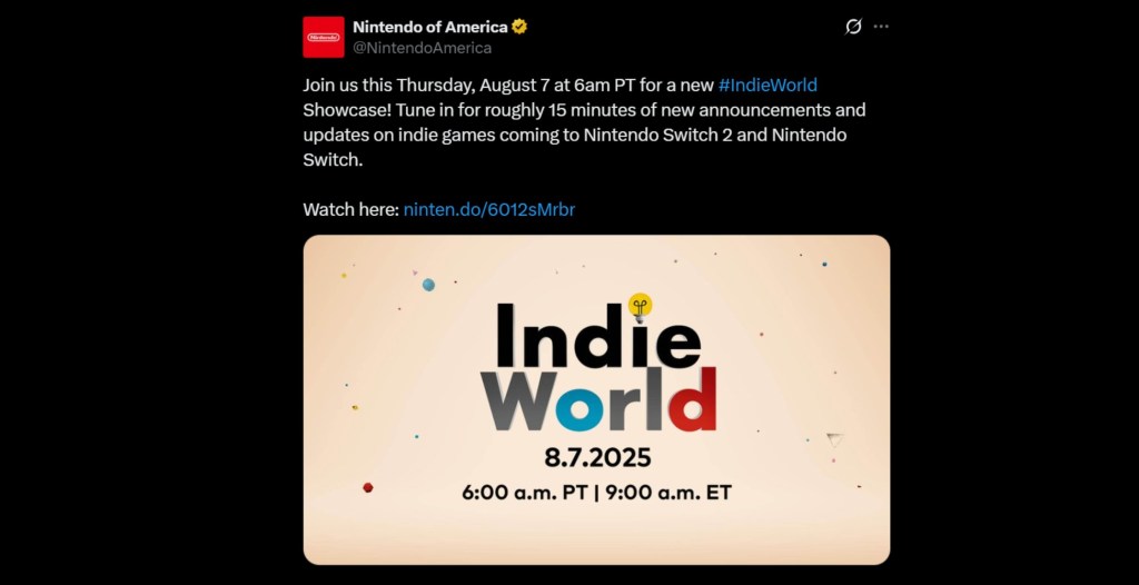 Nintendo Indie World Showcase August 2025 Announcement