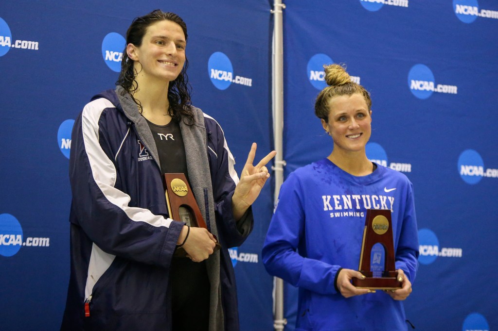 Lia Thomas and Riley Gaines at the NCAA Swimming & Diving Championship.