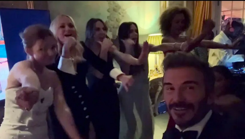 The Spice Girls and David Beckham at Victoria Beckham's birthday party