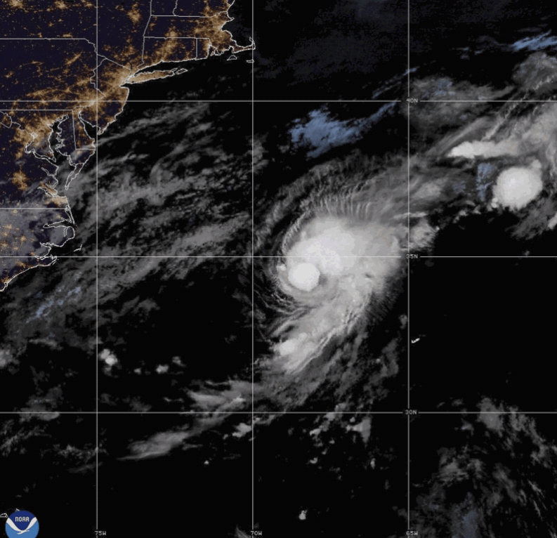 Satellite image of Tropical Storm Dexter in the western Atlantic.