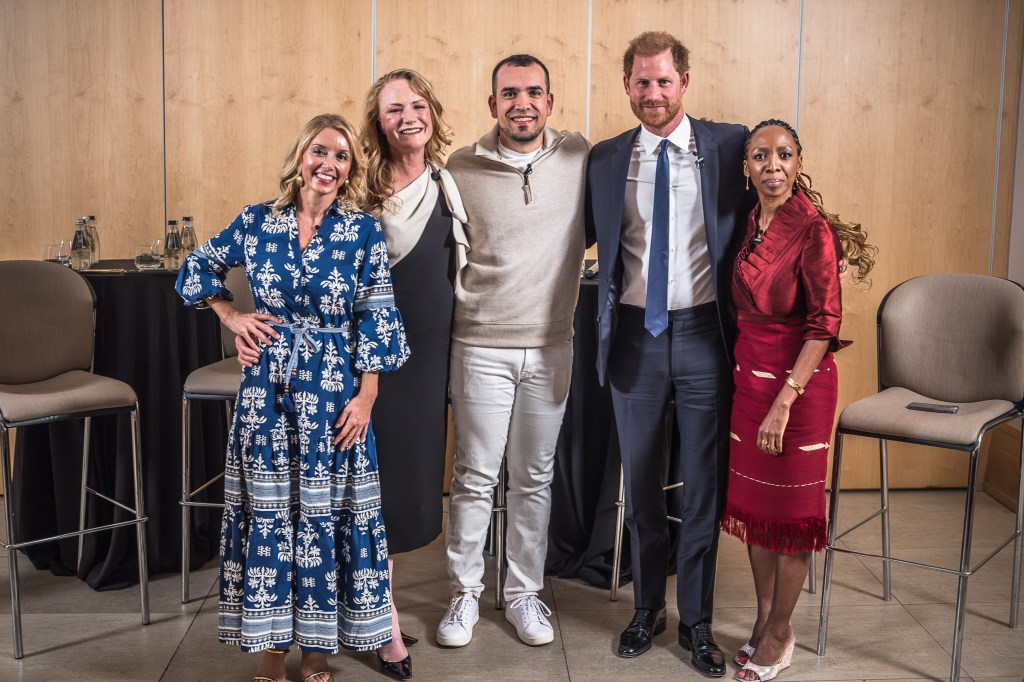Alix Lebec, Stacey Boyd, Hector Mujica, Prince Harry and Dr. Sophie Chandauka attend a Sentebale reception and panel discussion at The Saxon Hotel in Johannesburg, South Africa.