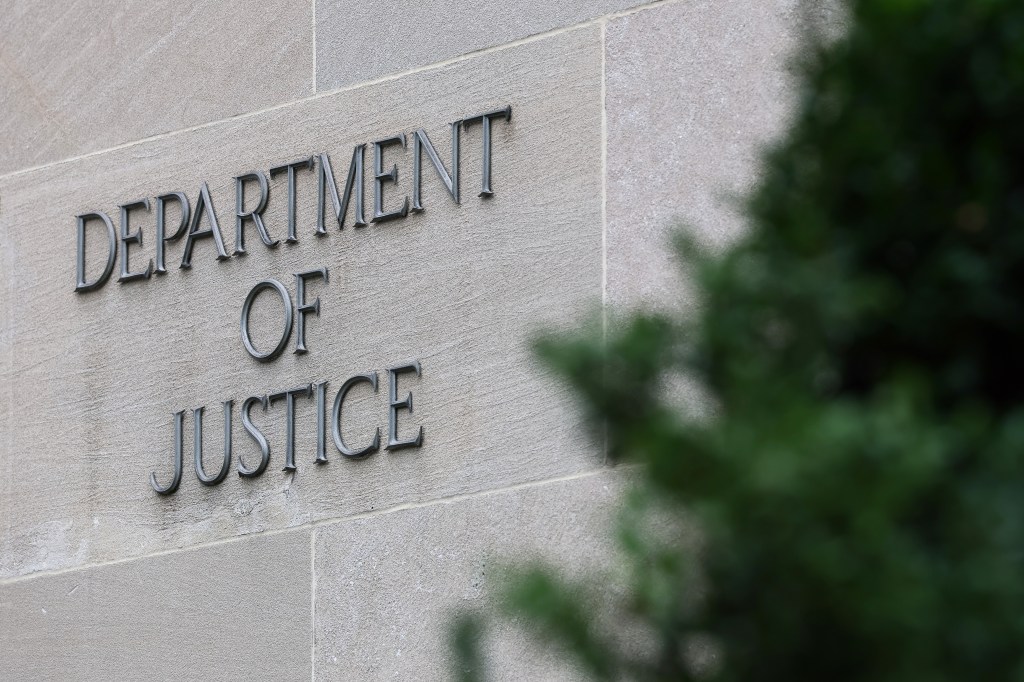 Department of Justice building sign.
