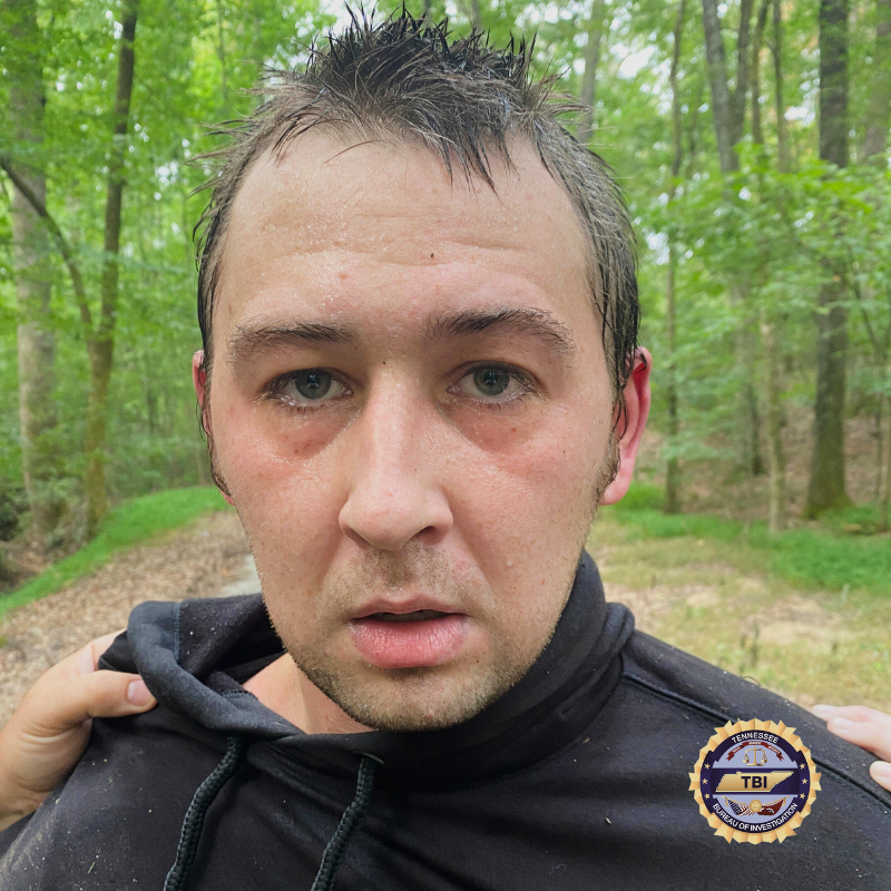 This photo provided by Tennessee Bureau of Investigation on Tuesday, Aug. 5, 2025 shows Austin Drummond, moments after having been taken into custody.