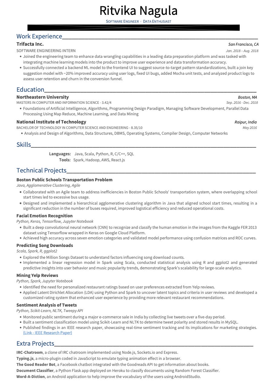 Ritvika Nagula's resume