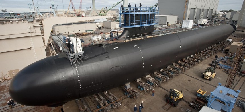 The Virginia-class attack submarine Minnesota (SSN 783) under construction at Huntington Ingalls Newport News Shipbuilding in 2012.