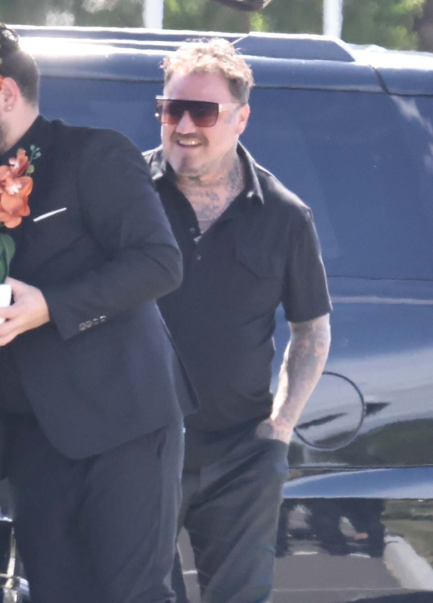 Bam Margera arriving at Hulk Hogan's memorial service in 2025