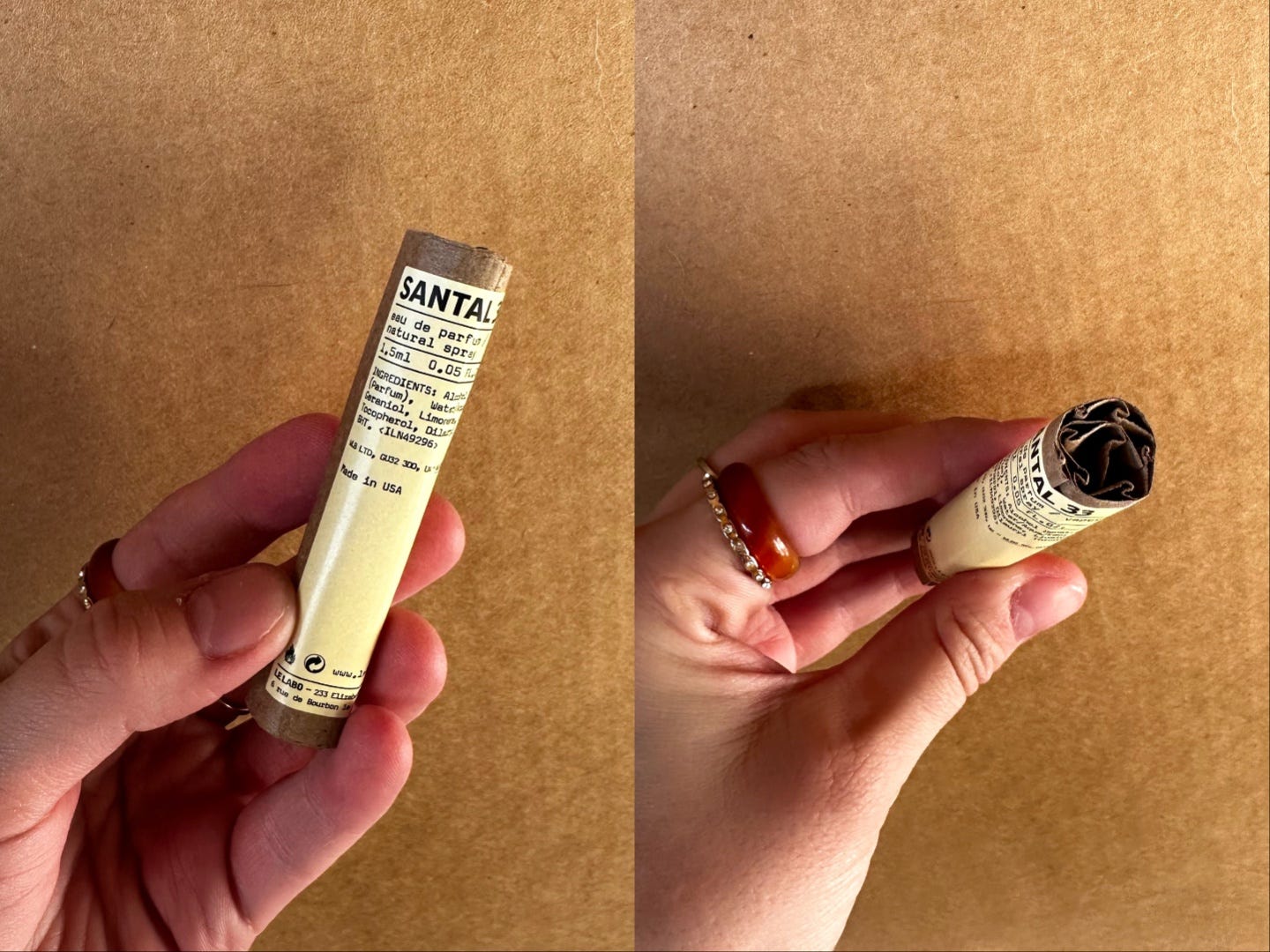 A sample of Santal 33 from Le Labo.