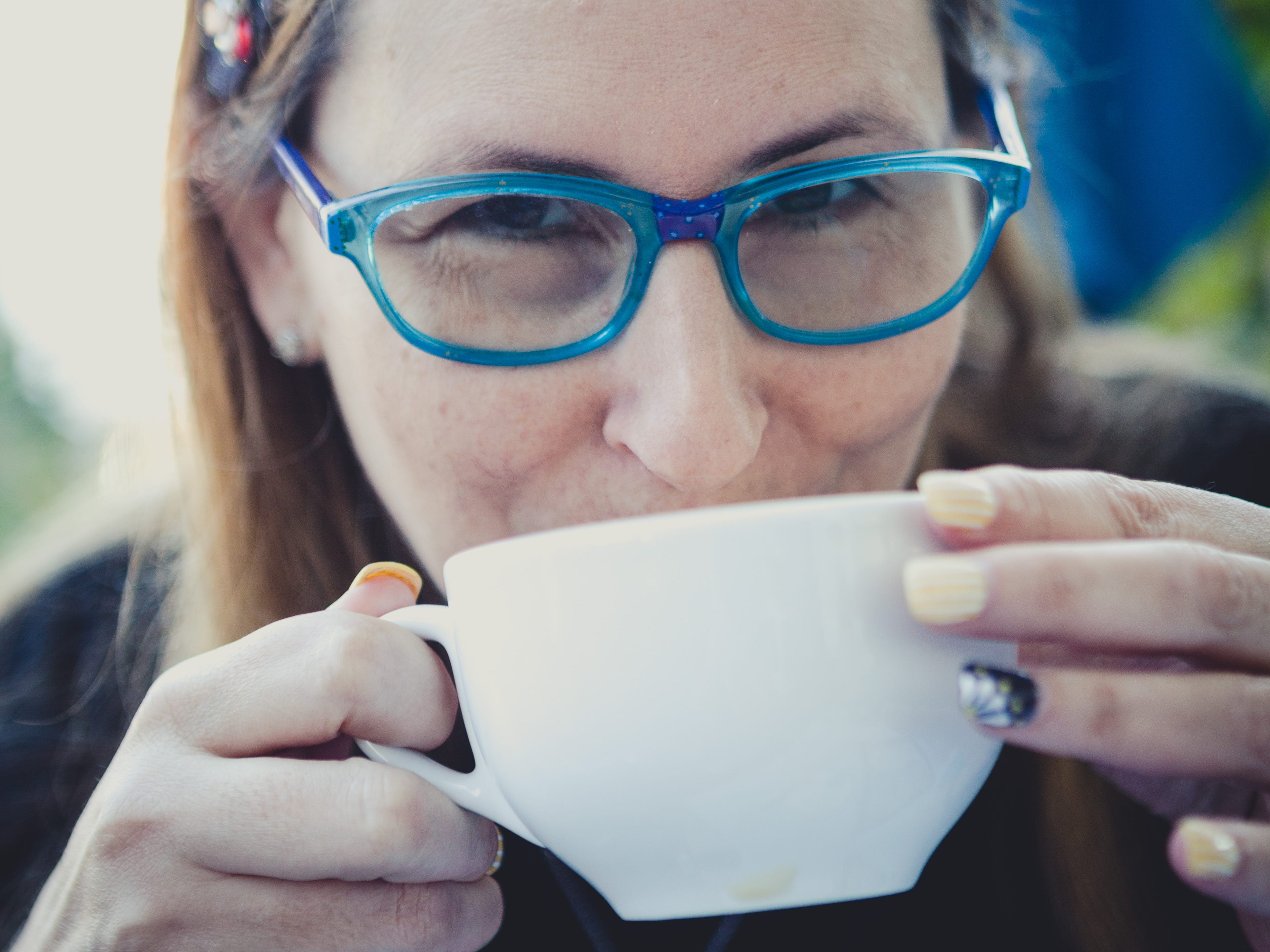 Abbi Perets drinking coffee