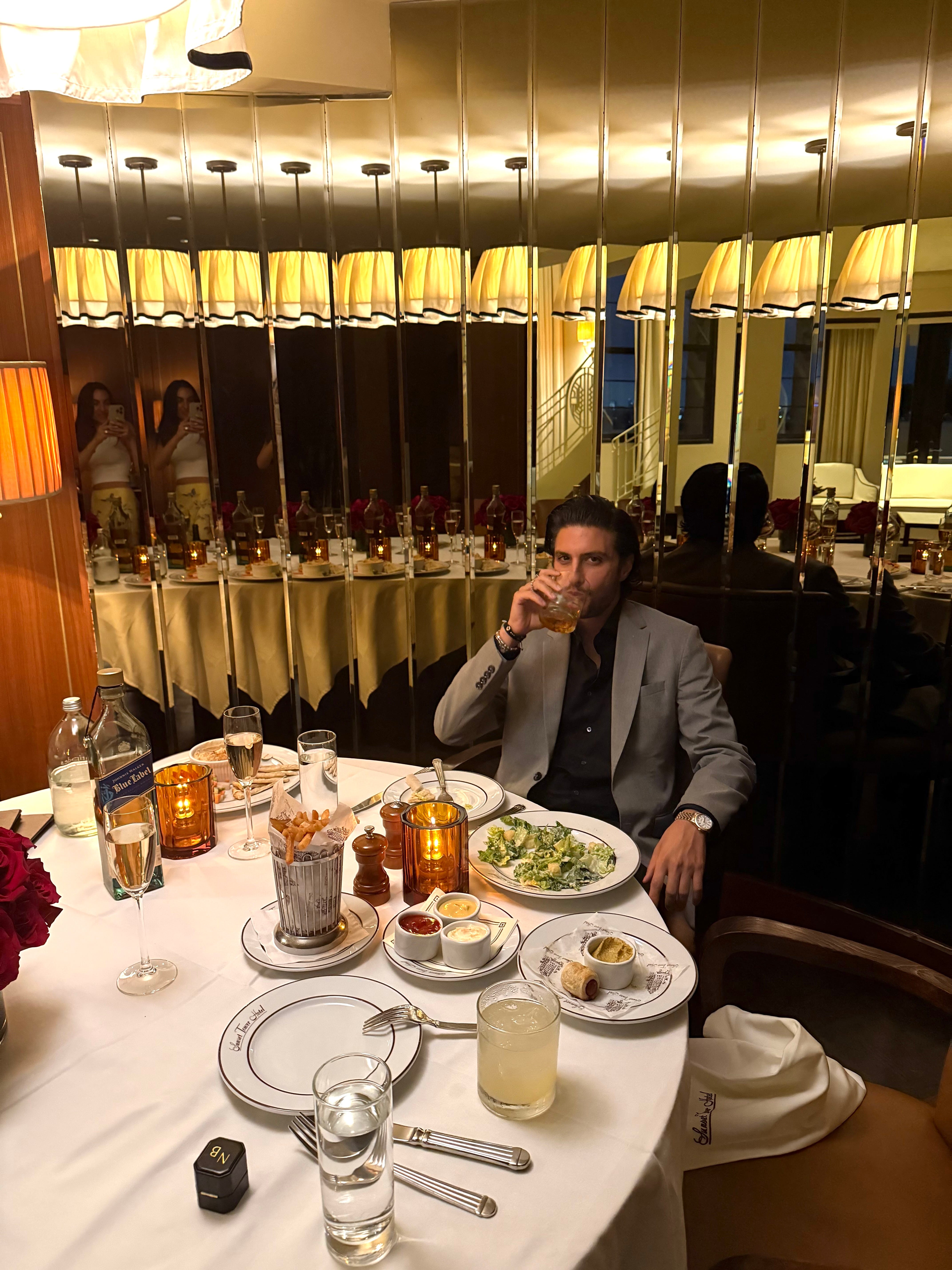 Josh Bayan sits at the Sunset Tower Hotel on the day of his proposal.