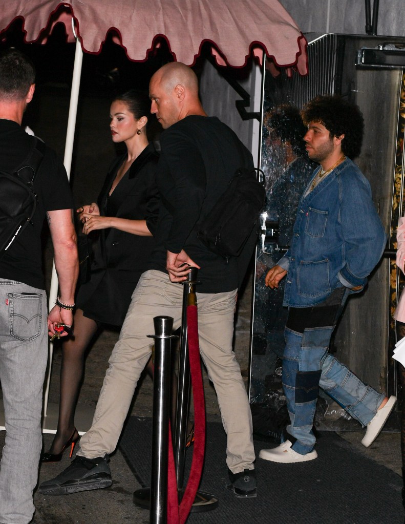 Selena Gomez and Benny Blanco are seen at Cara Delevingne's birthday party at Bar Marmont on August 05, 2025 in Los Angeles, Calif
