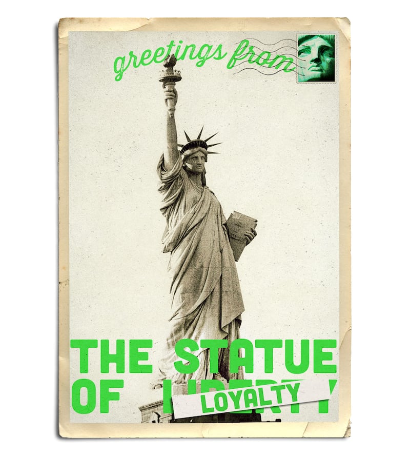 Vintage inspired postcard with the statue of liberty with the saying "statue of loyalty" written