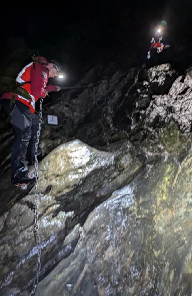 Nighttime search and rescue operation near Folgefonna glacier.
