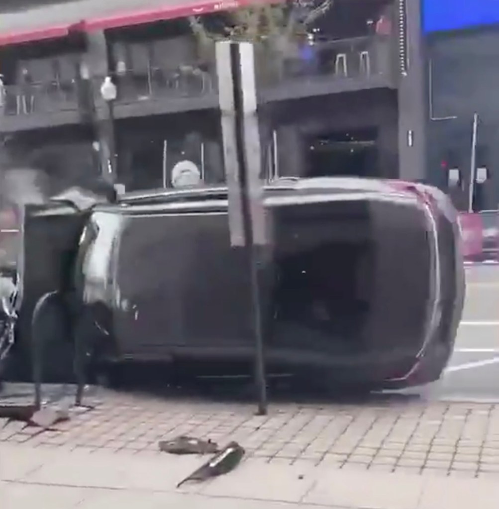 Video grab of overturned car after carjacking.