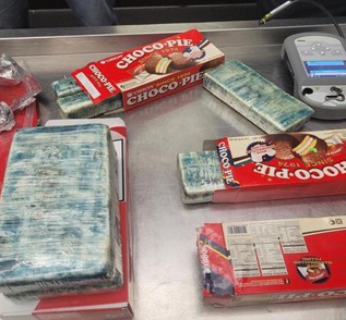Cocaine bricks hidden in Choco Pie boxes.