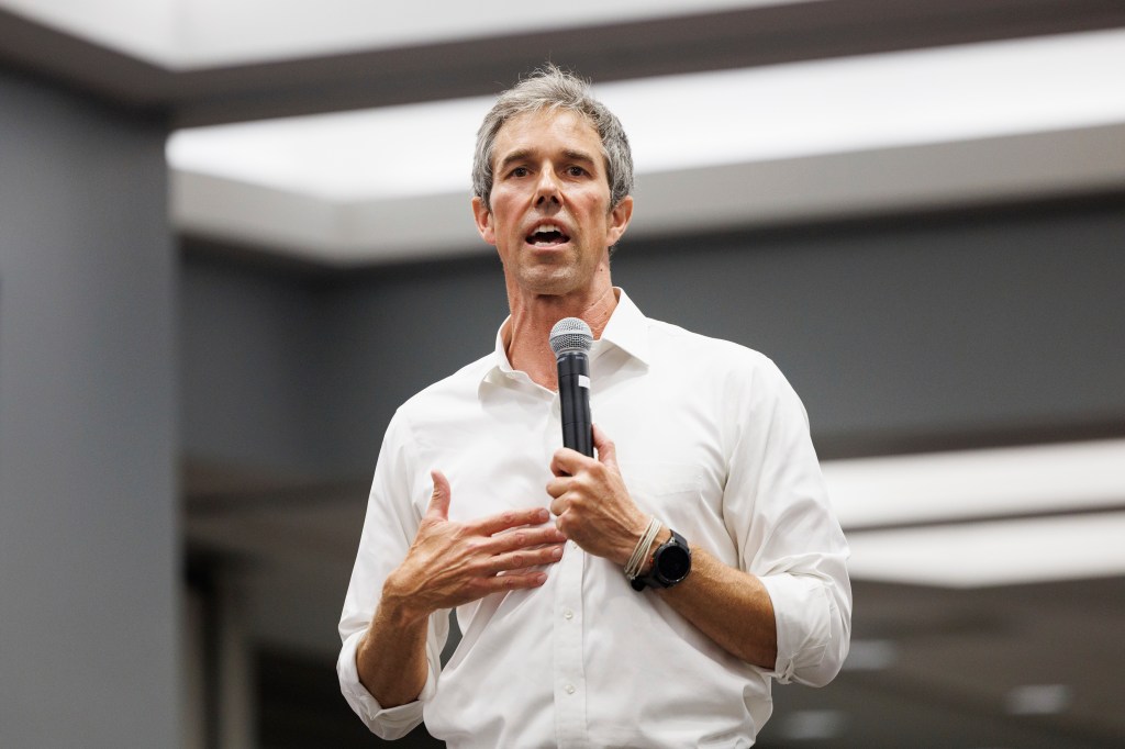 Former Texas congressman Beto O'Rourke speaks during a town hall, Tuesday, Aug. 5, 2025, at University of Nebraska Omaha in Omaha, Neb.