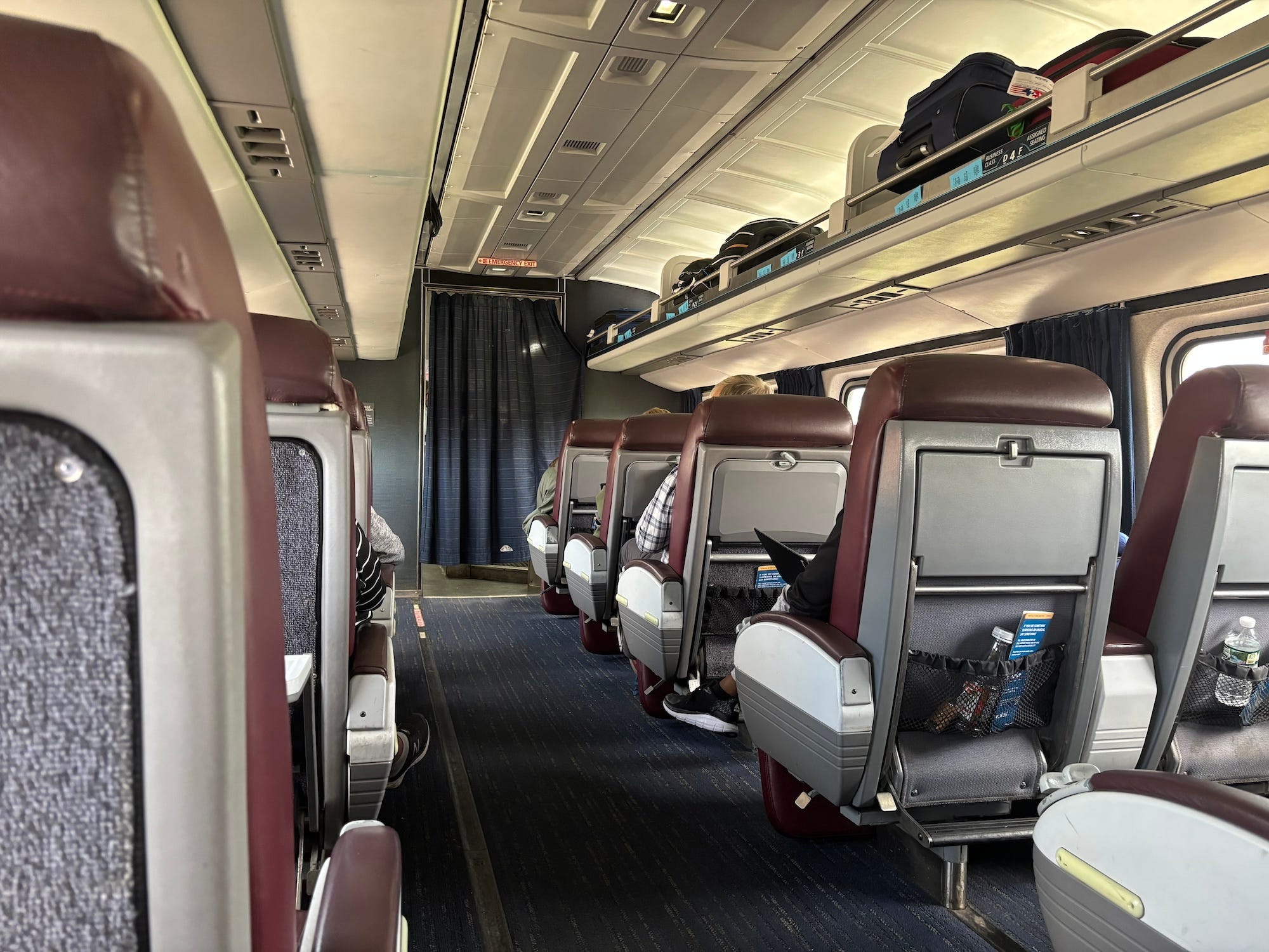 A photo of a business class car on an Amtrak train.