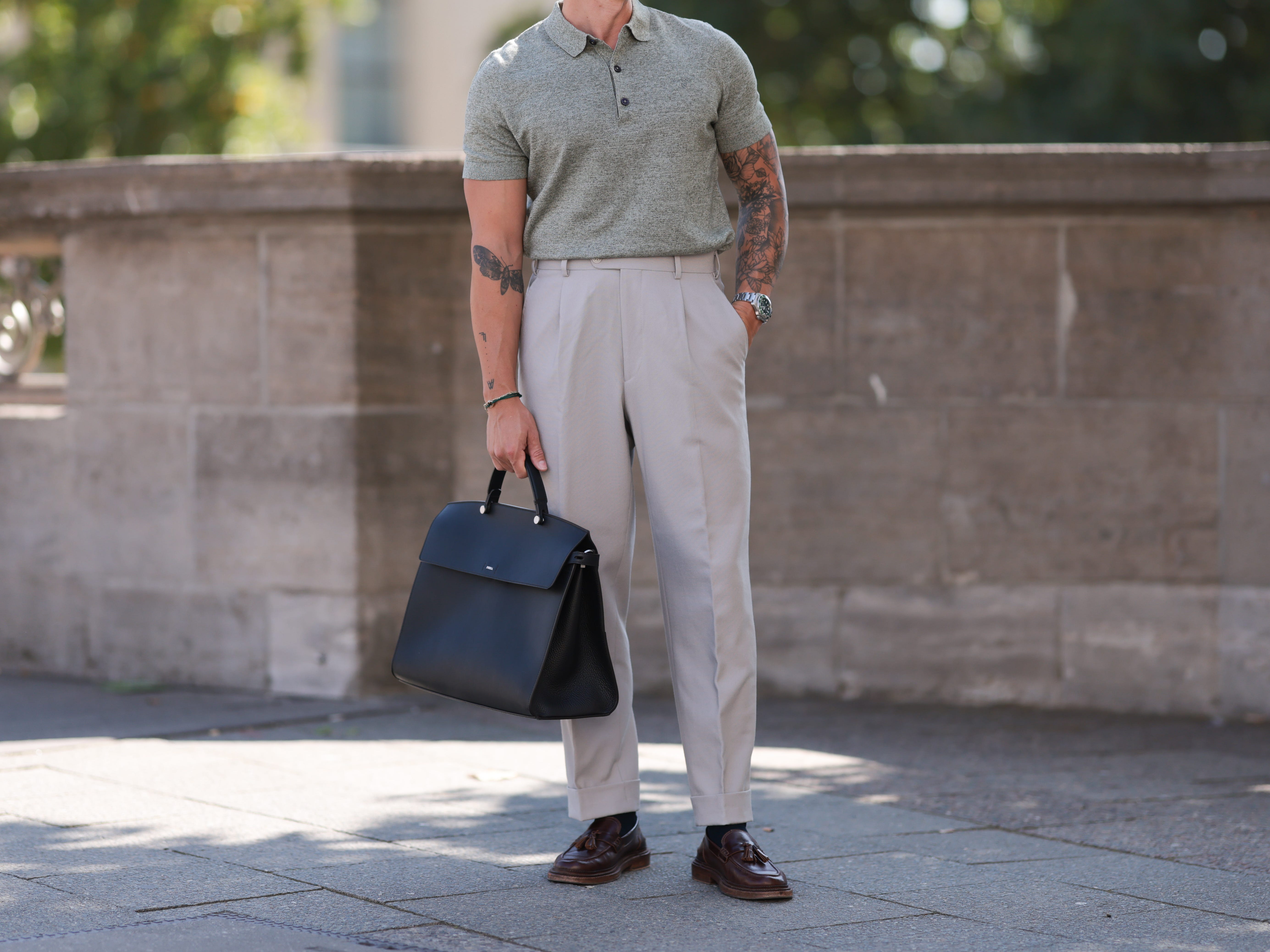 man wearing knit polo