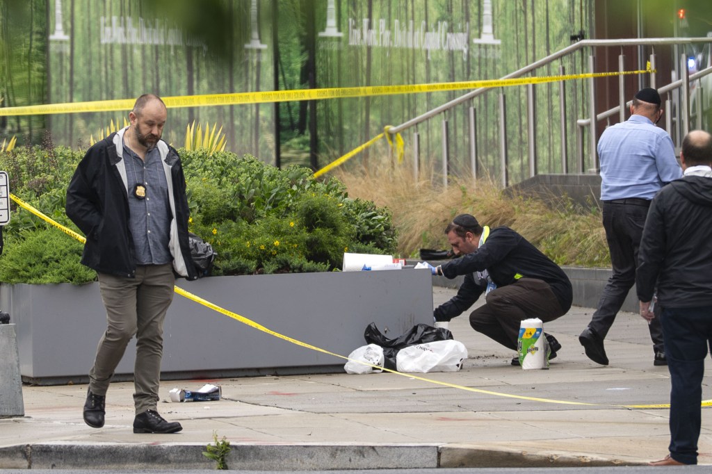 Crime scene outside the Capital Jewish Museum in Washington, D.C. after a shooting.