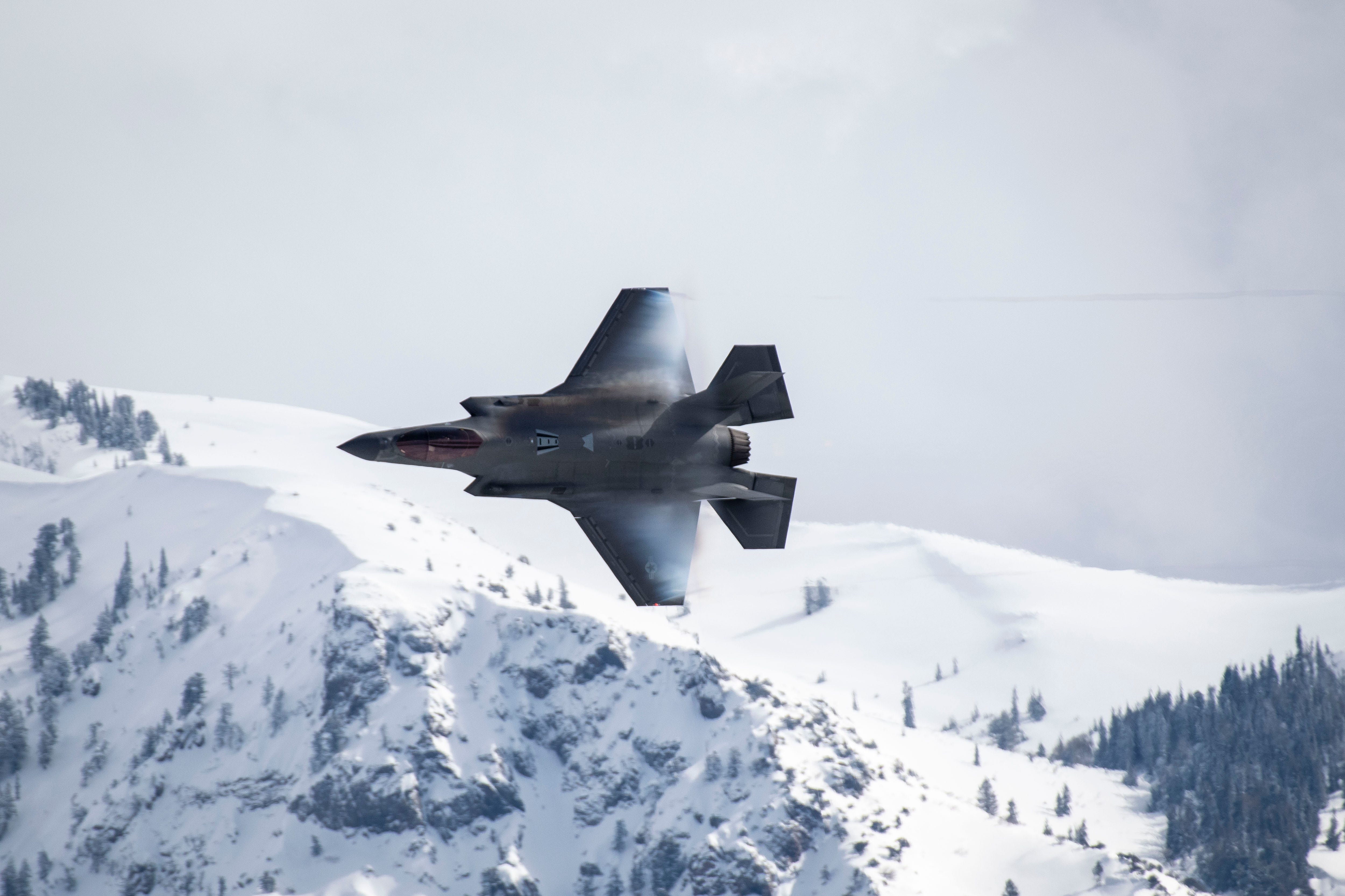 A US Air Force F-35 performs a practice show at Hill Air Force Base in Utah in February 2024.