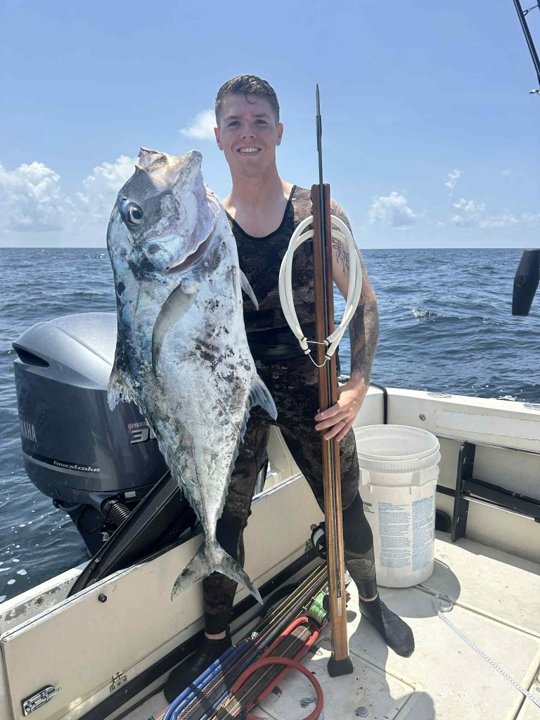 Armand on a previous spearfishing trip eight weeks before the shark attack.