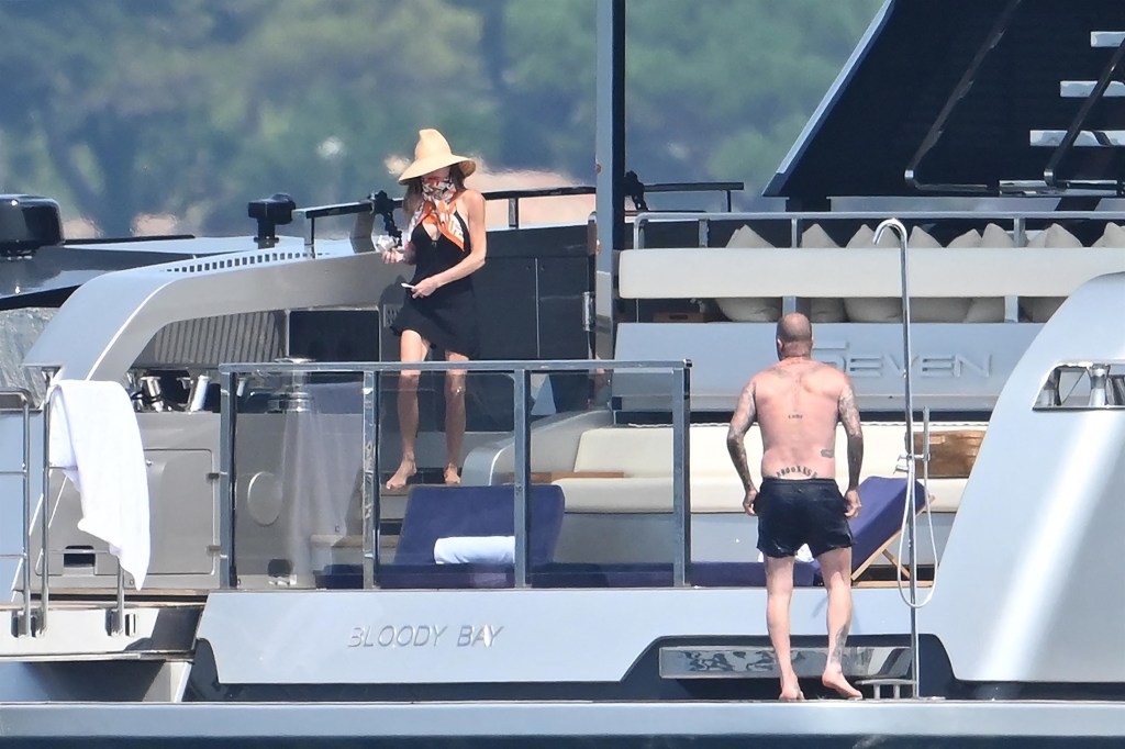 David and Victoria Beckham continued their vacation aboard the yacht Bloody Bay off the coast of Saint-Tropez with their son Cruz and his partner Jackie Apostel.