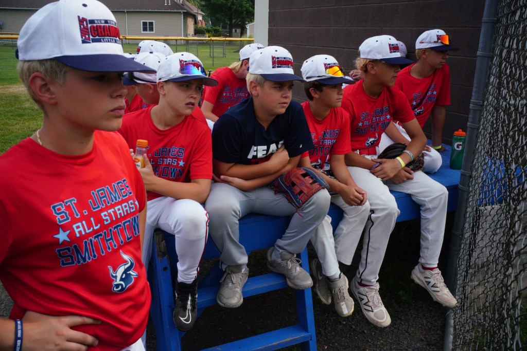 St. James-Smithtown Little League waits together to take the practice field on Aug. 6, 2025 in Bristol, Conn.