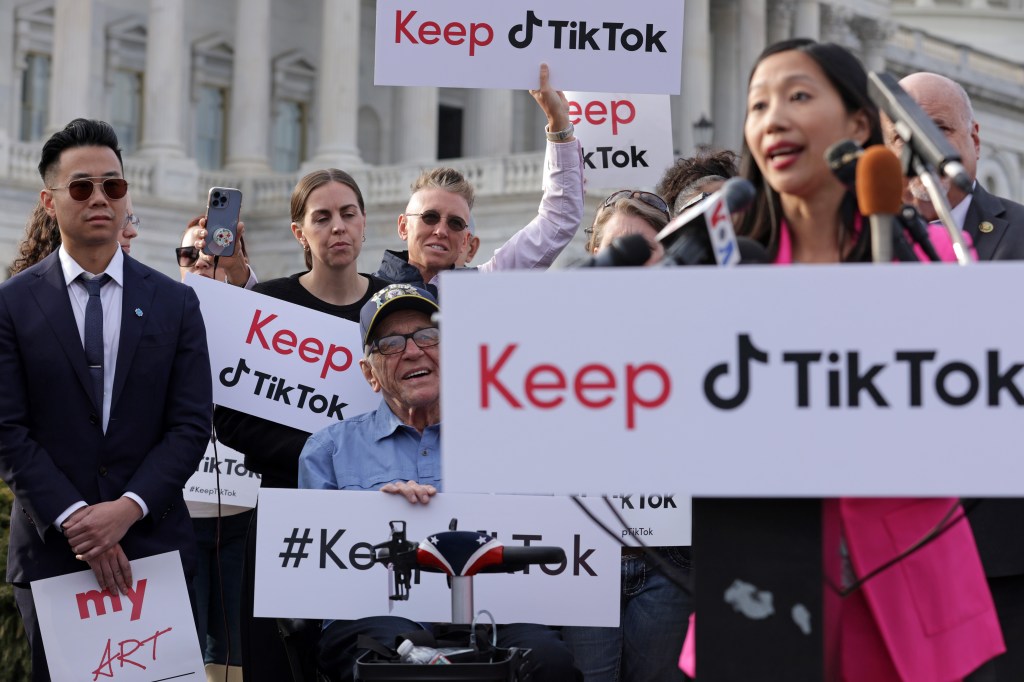 TikTok supporters protesting against a ban.