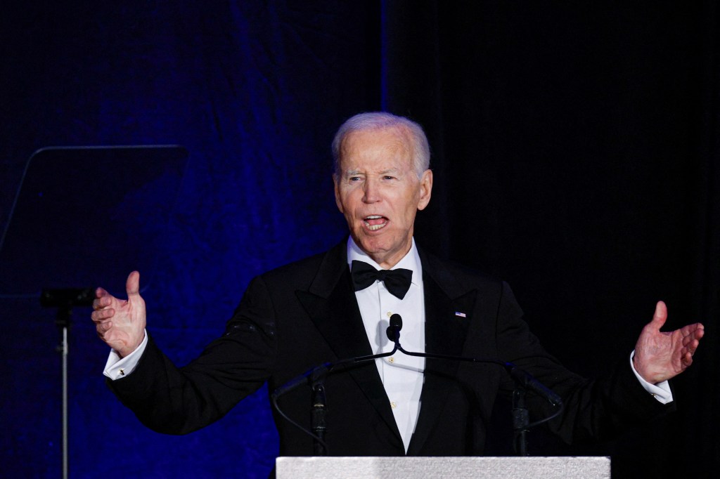 President Biden speaking at a podium.