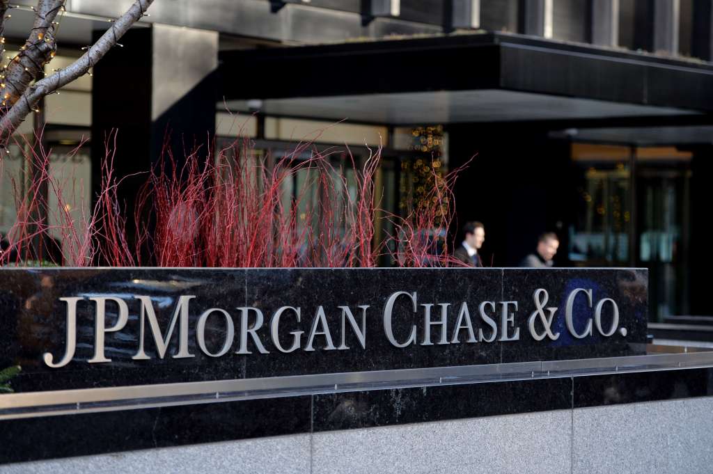 JPMorgan Chase & Co. sign outside a building.