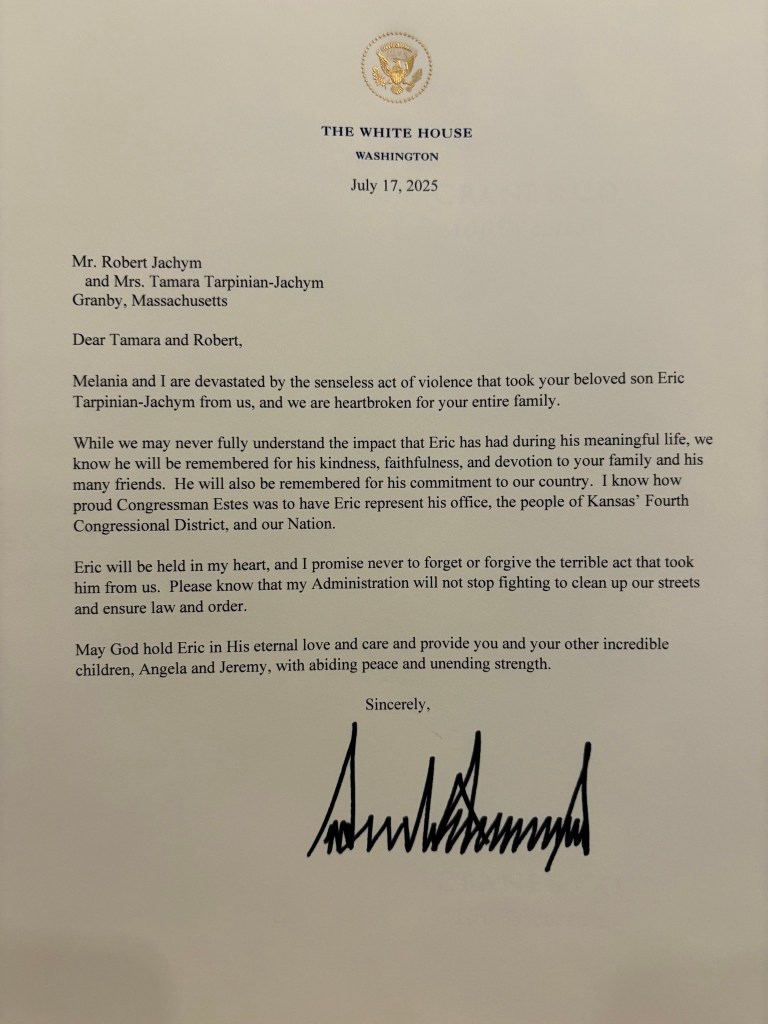 Letter from the White House expressing condolences.