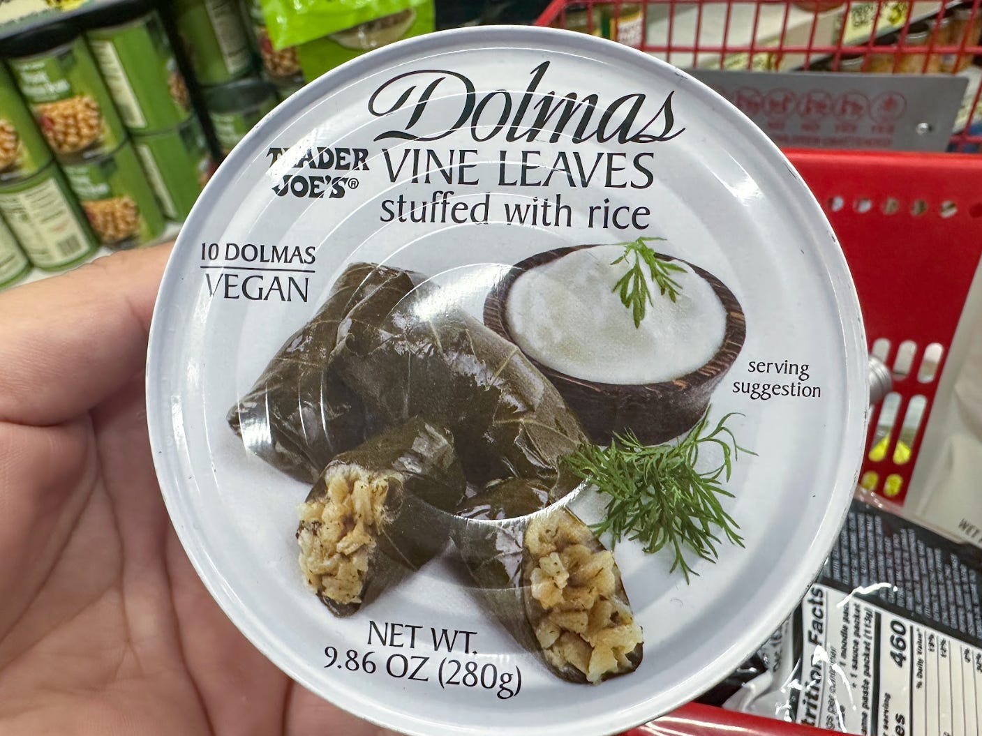Dolmas vine leaves stuffed with rice from Trader Joe's.
