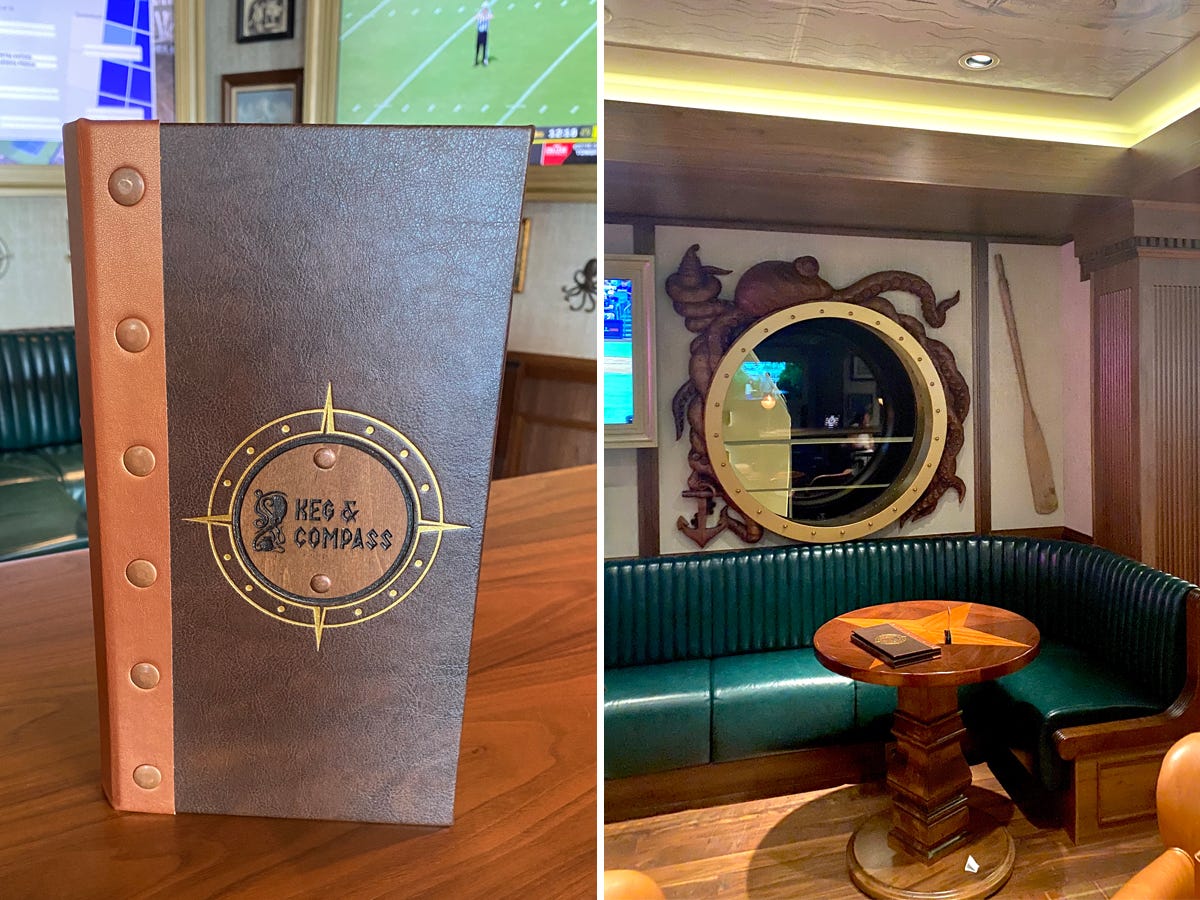 Inside the Keg & Compass bar onboard the Disney Wish.