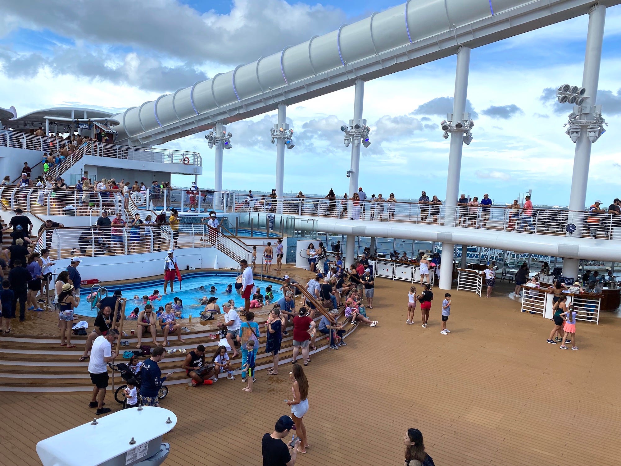 Pools and a water slide on the Disney Wish in 2022.