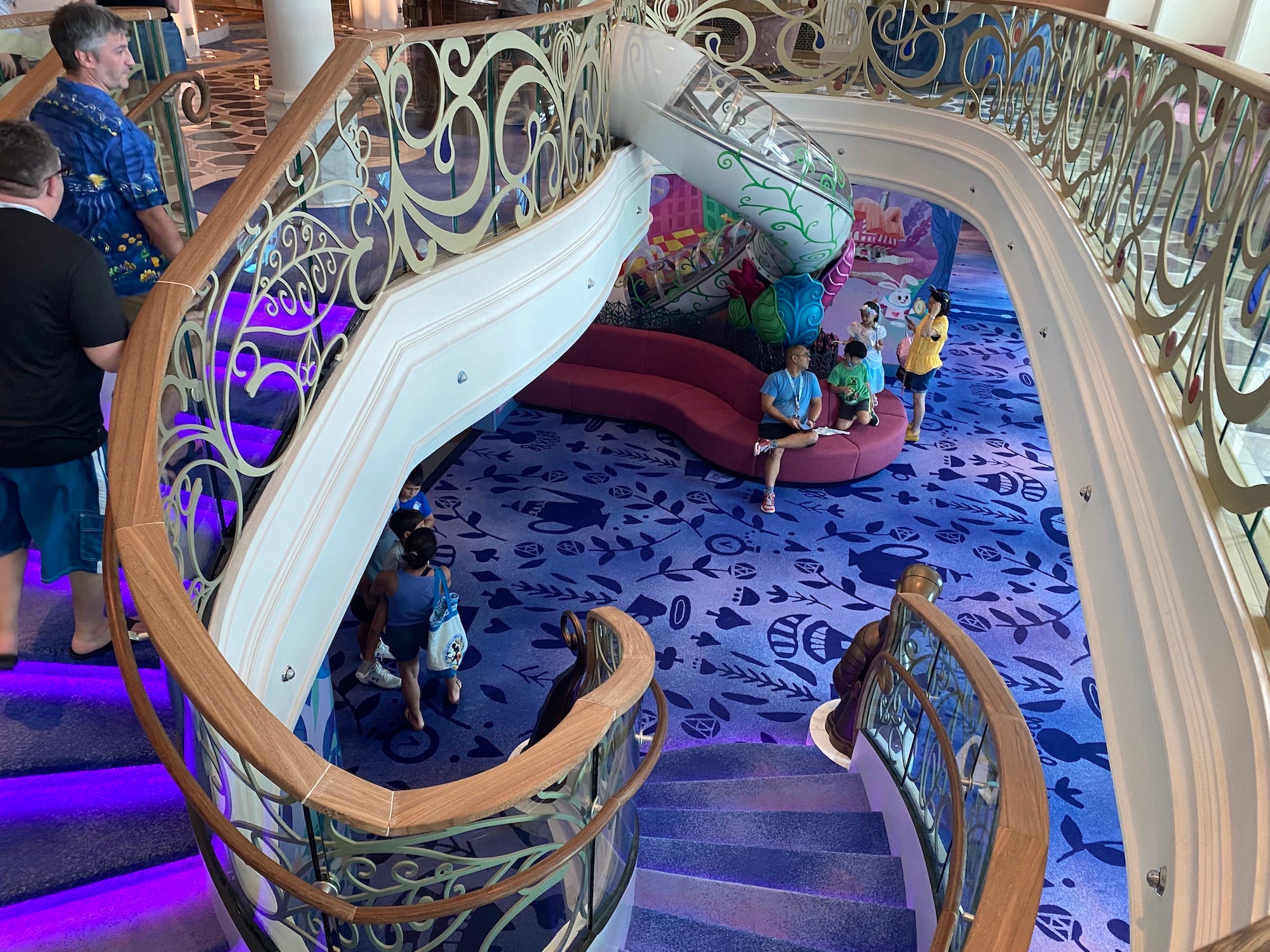A slide to the Oceaneer Club onboard the Disney Wish.