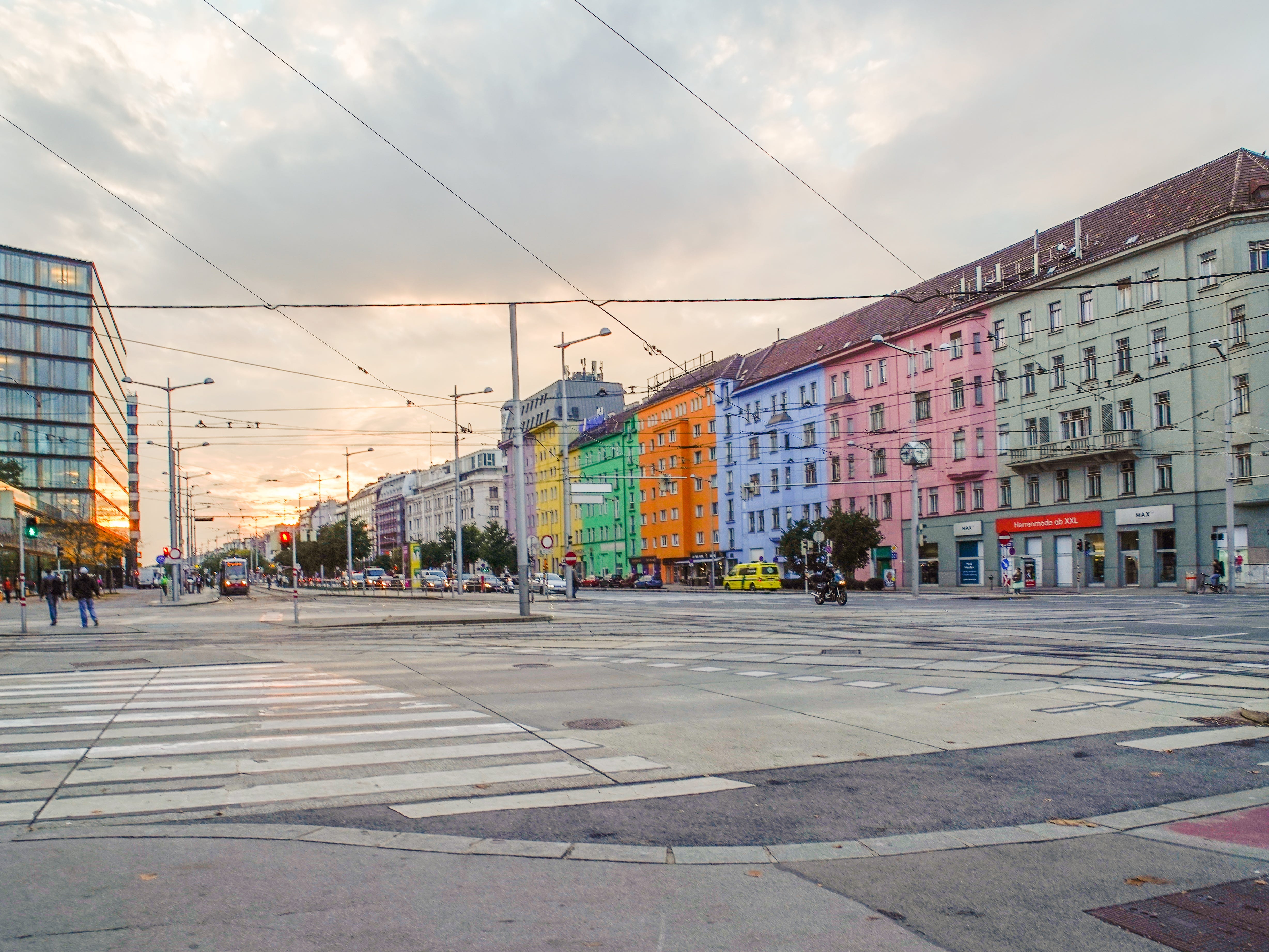 A street in Vienna with colorful buildings