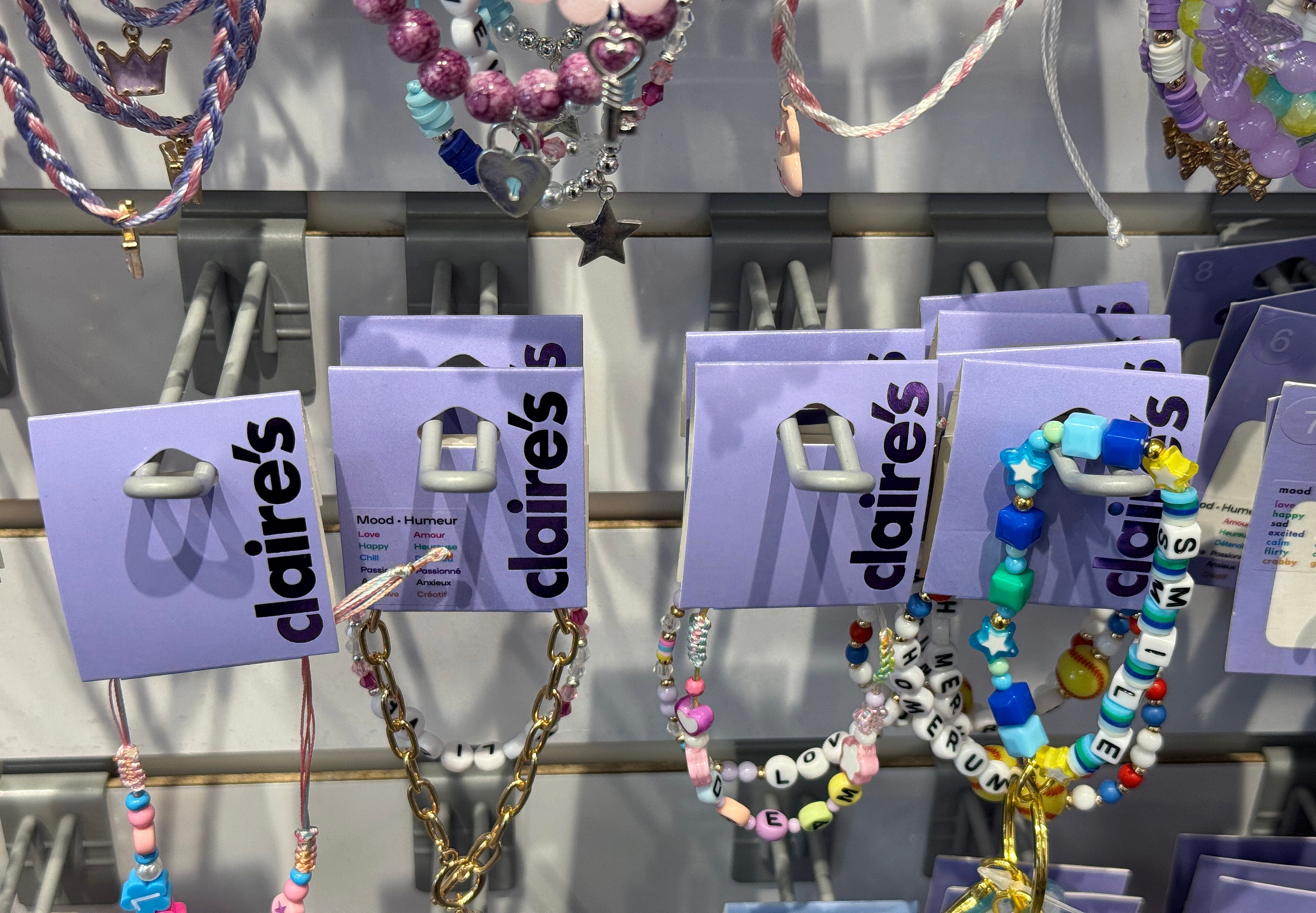 Bracelets at a Claire's store location.
