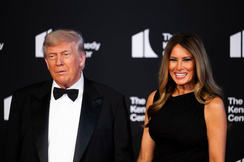 WASHINGTON, DC - JUNE 11: President Donald Trump and First Lady Melania Trump arrive for a showing of Les Misérables at the Kennedy Center on June 11, 2025 in Washington, DC. (Photo by Craig Hudson For The Washington Post via Getty Images)