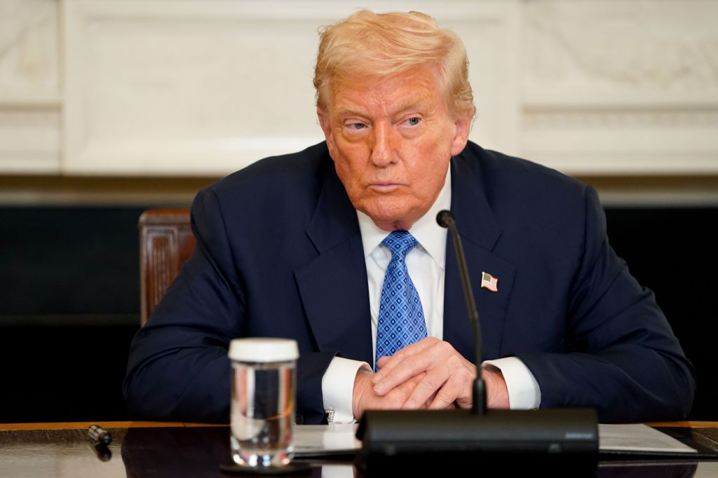 President Donald Trump attends a signing ceremony in the State Dining Room of the White House on Aug. 8, 2025.
