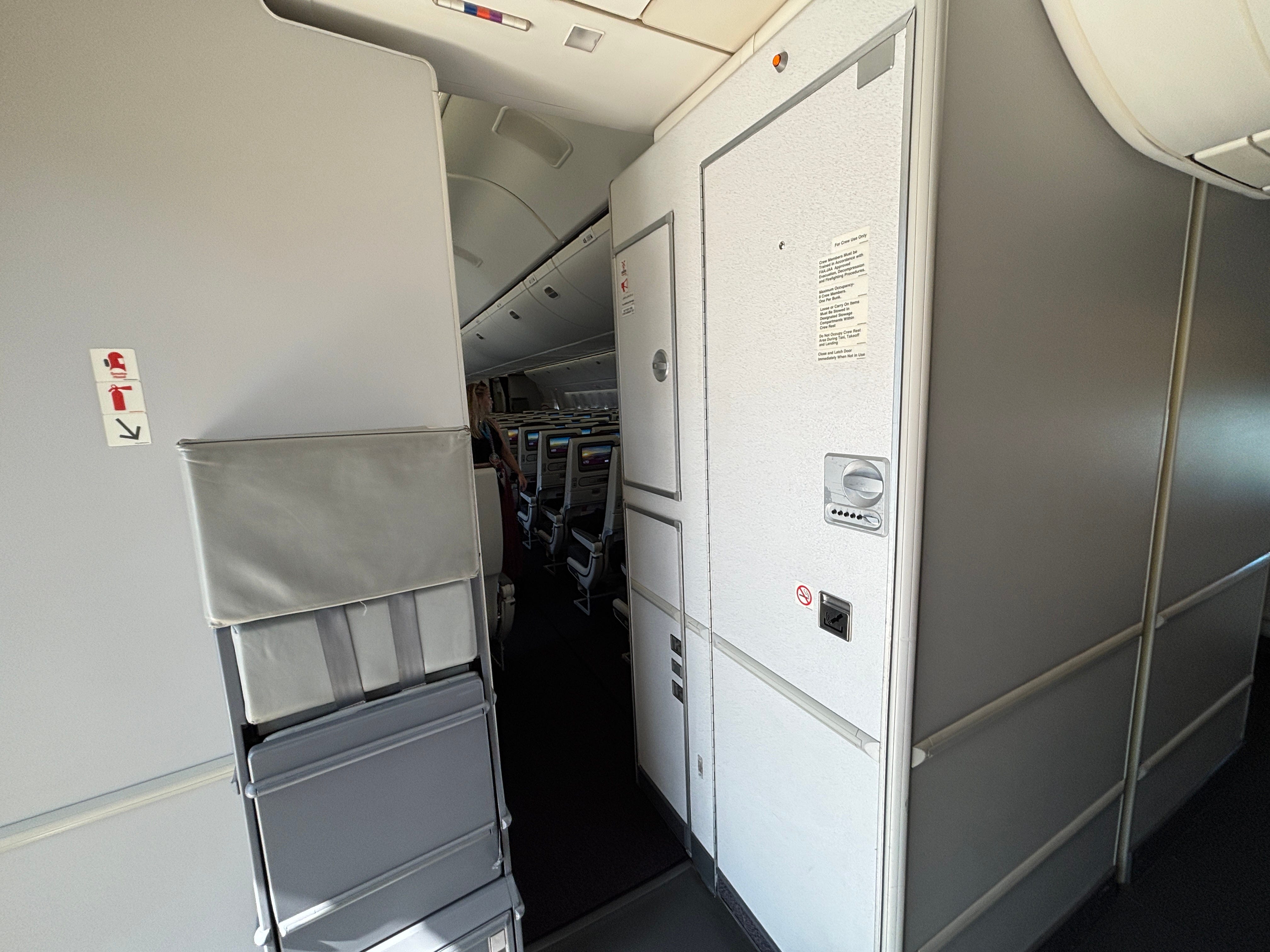 The door to the crew rest area on a Boeing 777-300ER