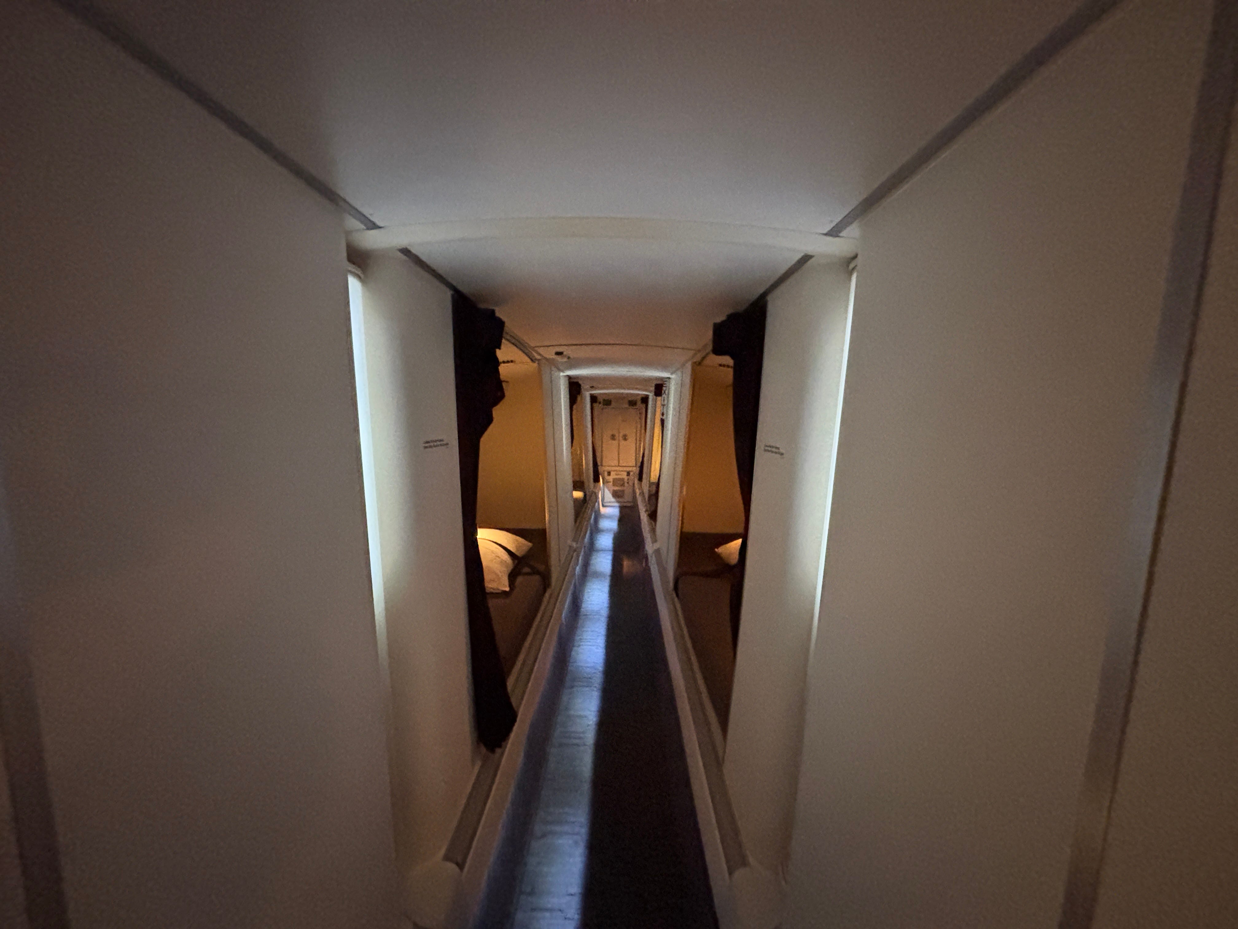 A view further down the aisle on a Boeing 777-300ER