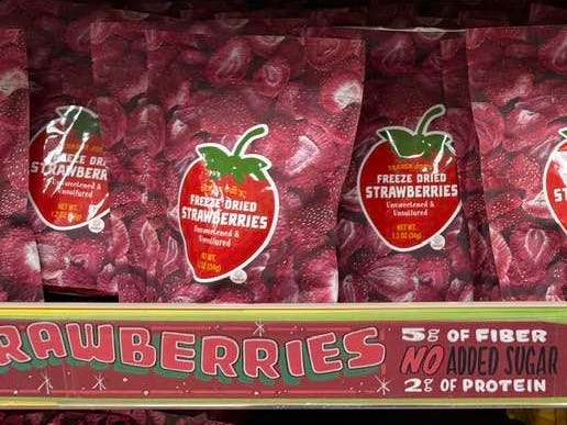 Trader Joe's freeze-dried strawberries on display.