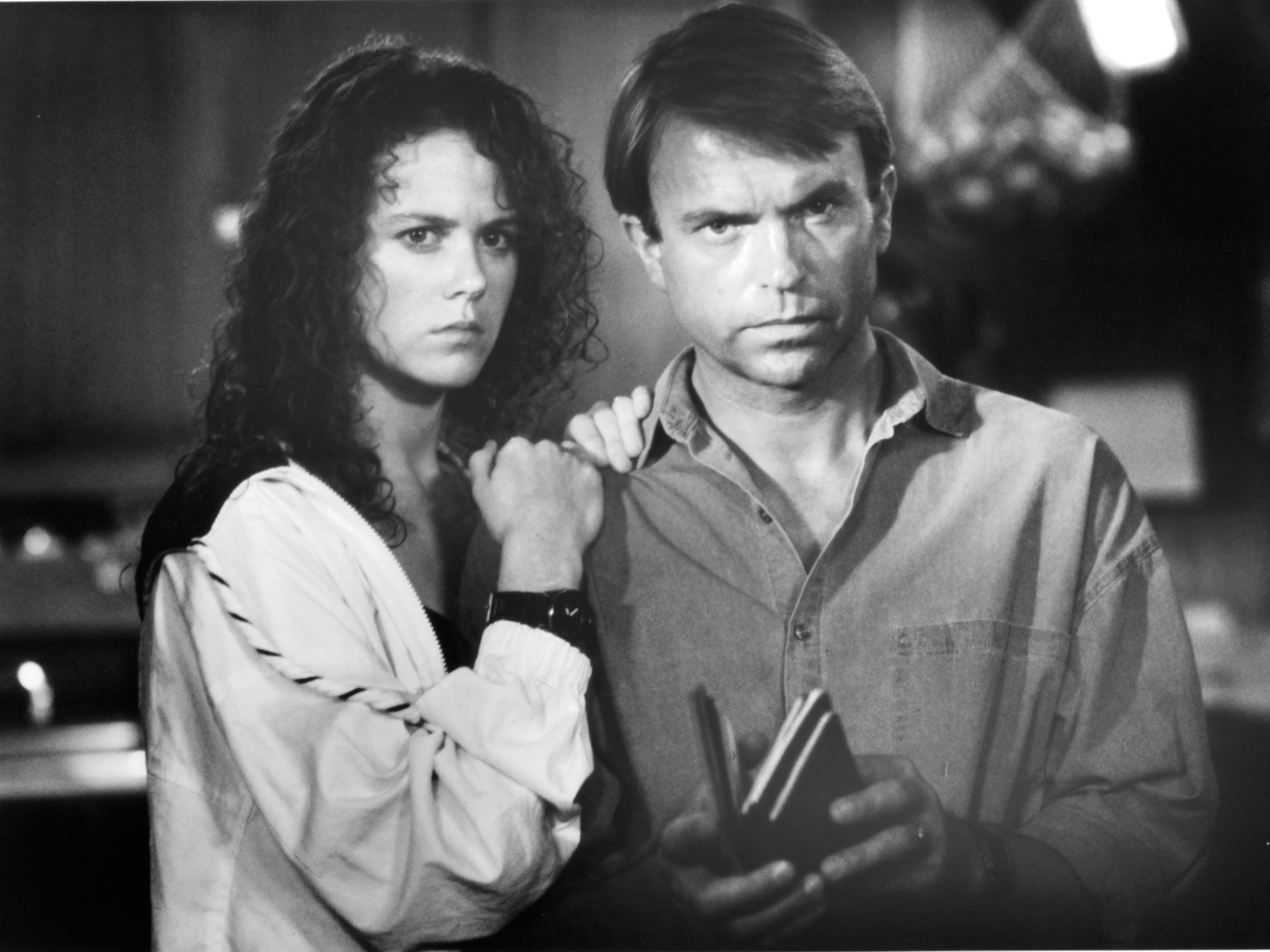 Nicole Kidman and Sam Neill on the set of "Dead Calm" in 1989.