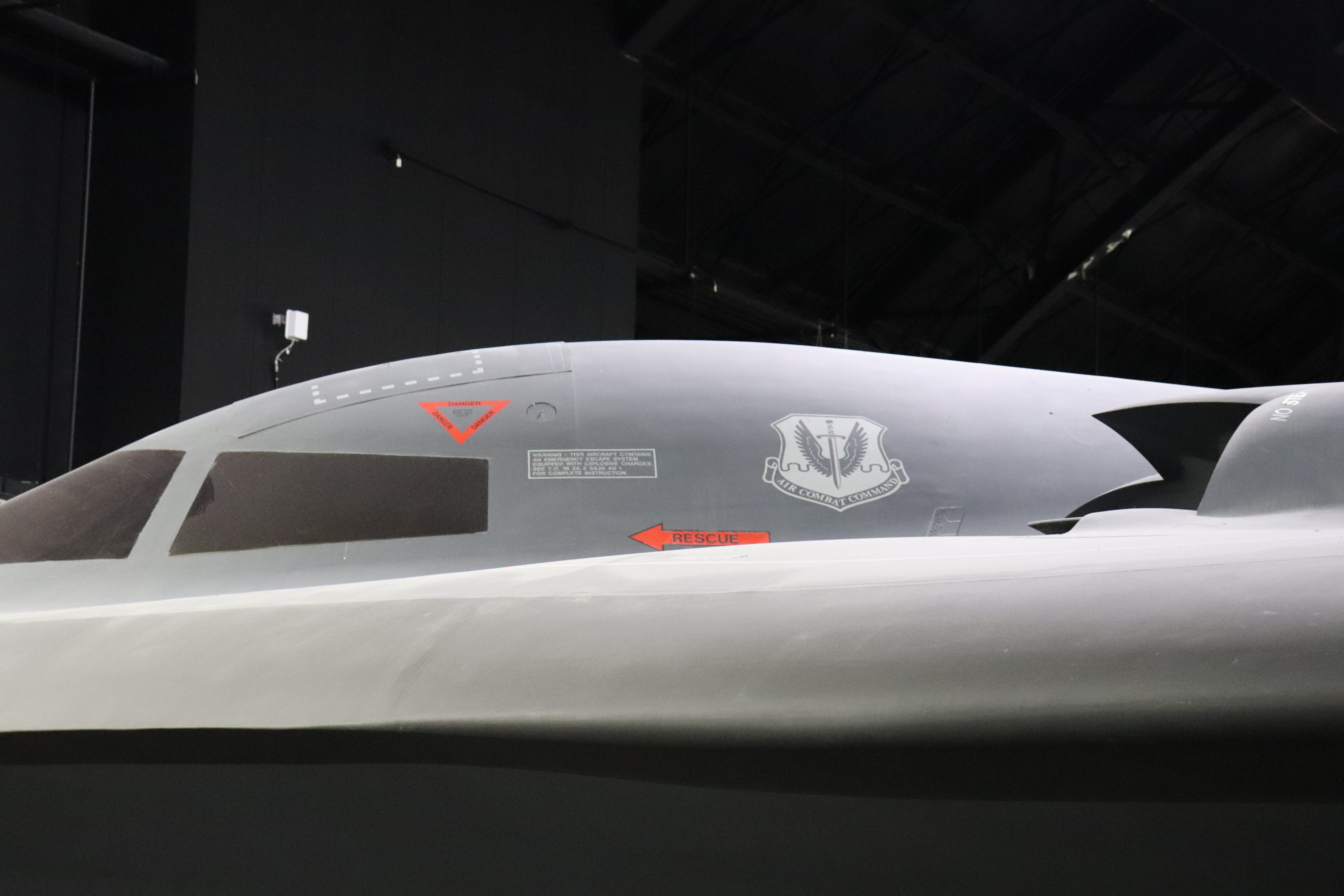 The seal of the Air Combat Command on the cockpit of the B-2 at the National Museum of the US Air Force.