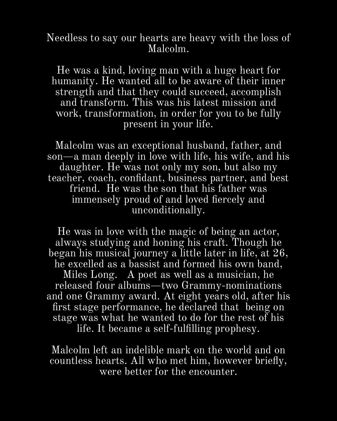 Pamela Warner's post about her son's death.