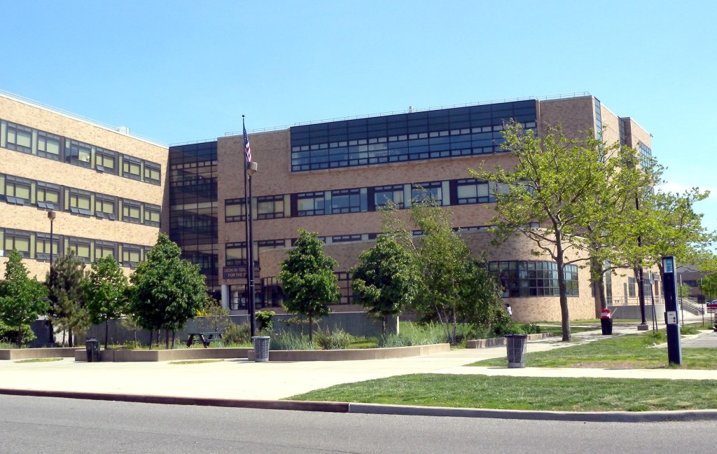 exterior of Leon M. Goldstein High School for the Sciences in Brooklyn, N.Y.