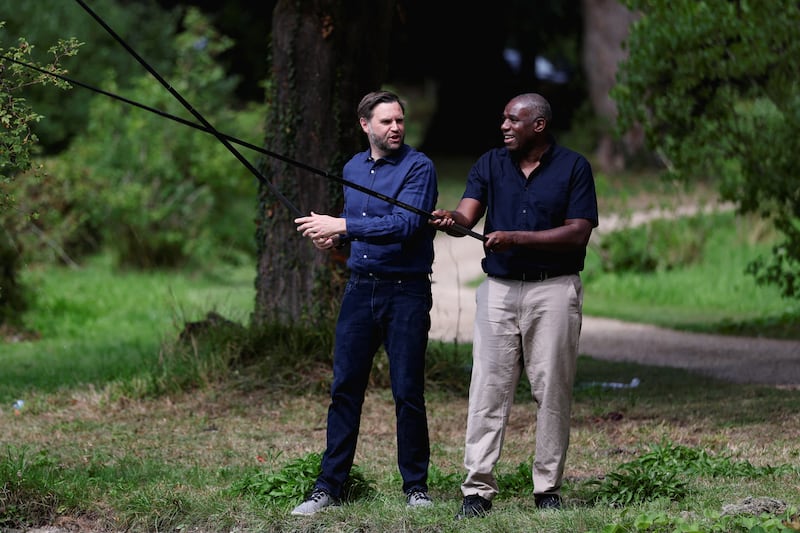 JD Vance fishes with British Foreign Secretary David Lammy at Chevening House.
