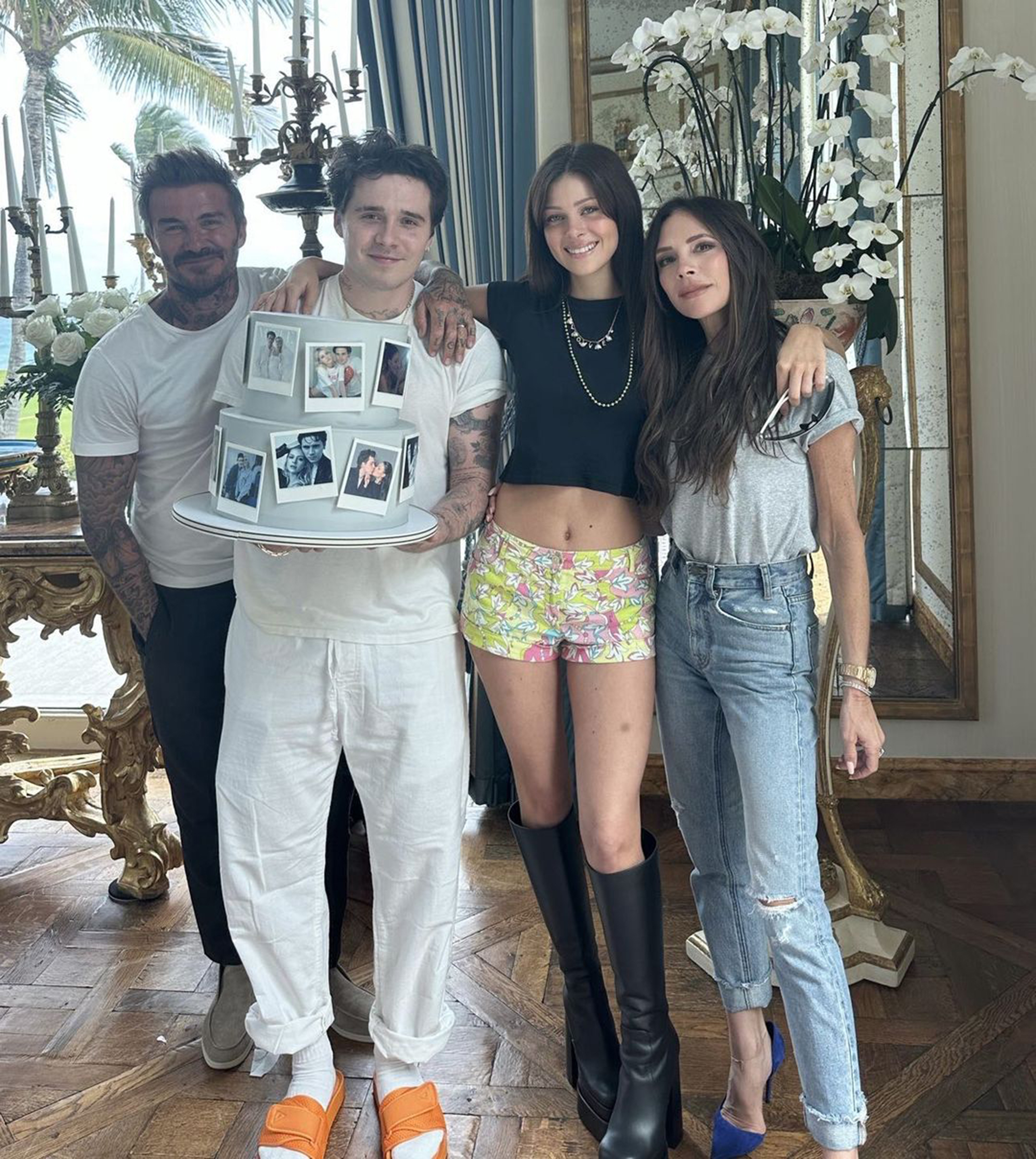 David and Victoria Beckham with Brooklyn and Nicola Peltz. 