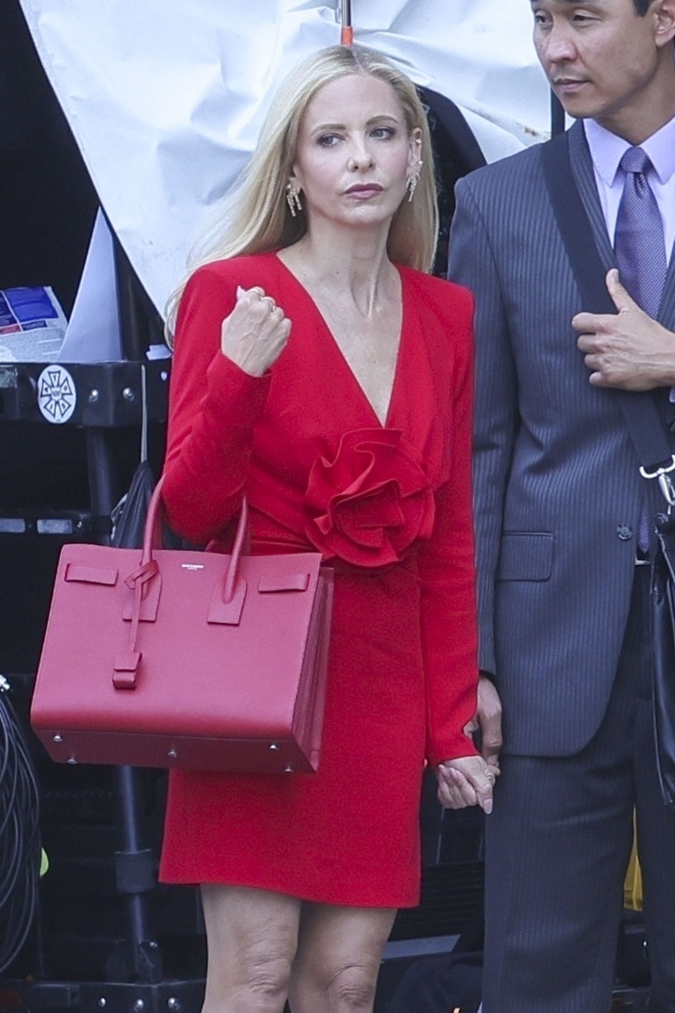 Sarah Michelle Gellar in a red dress. 