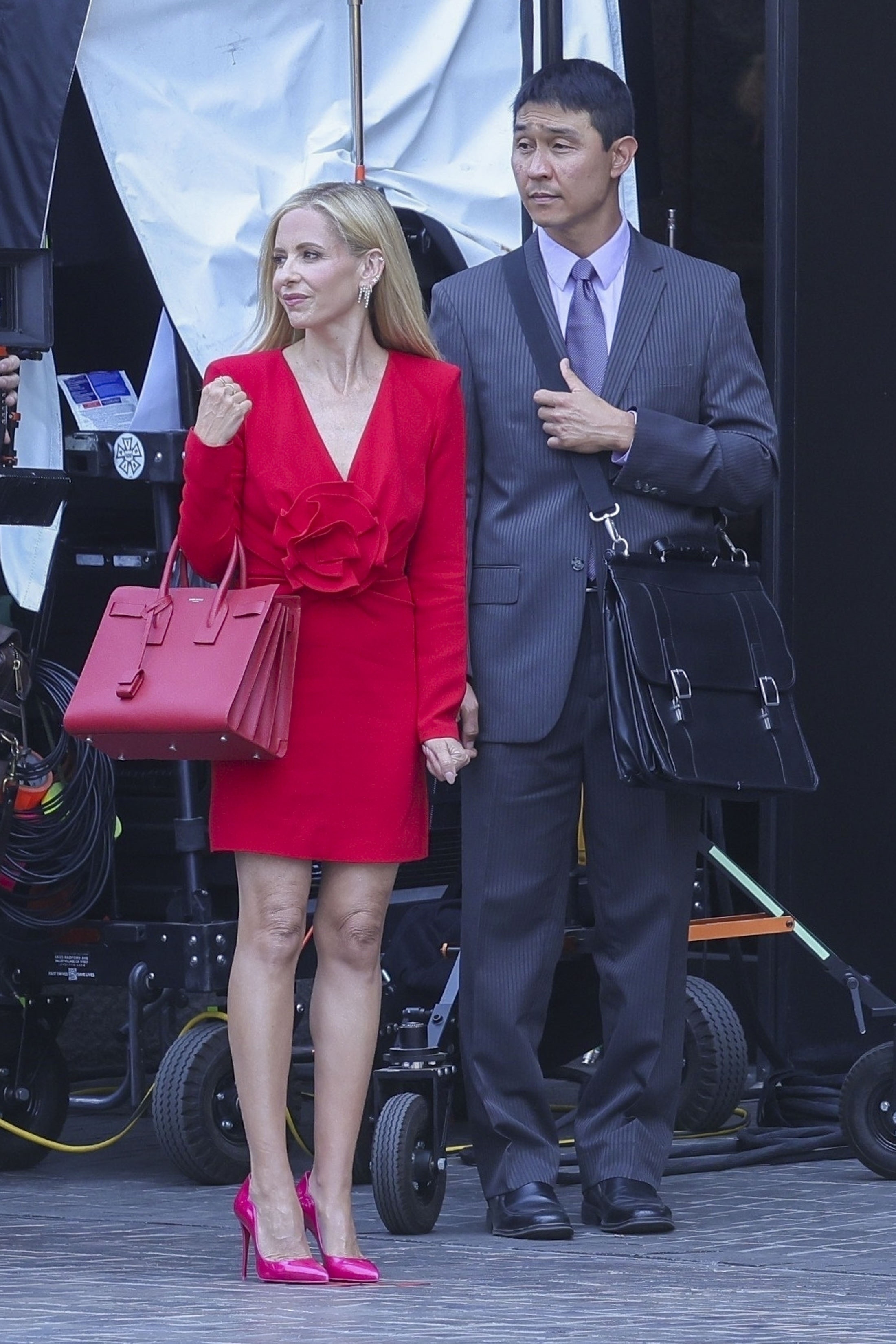 Sarah Michelle Gellar in a red dress. 